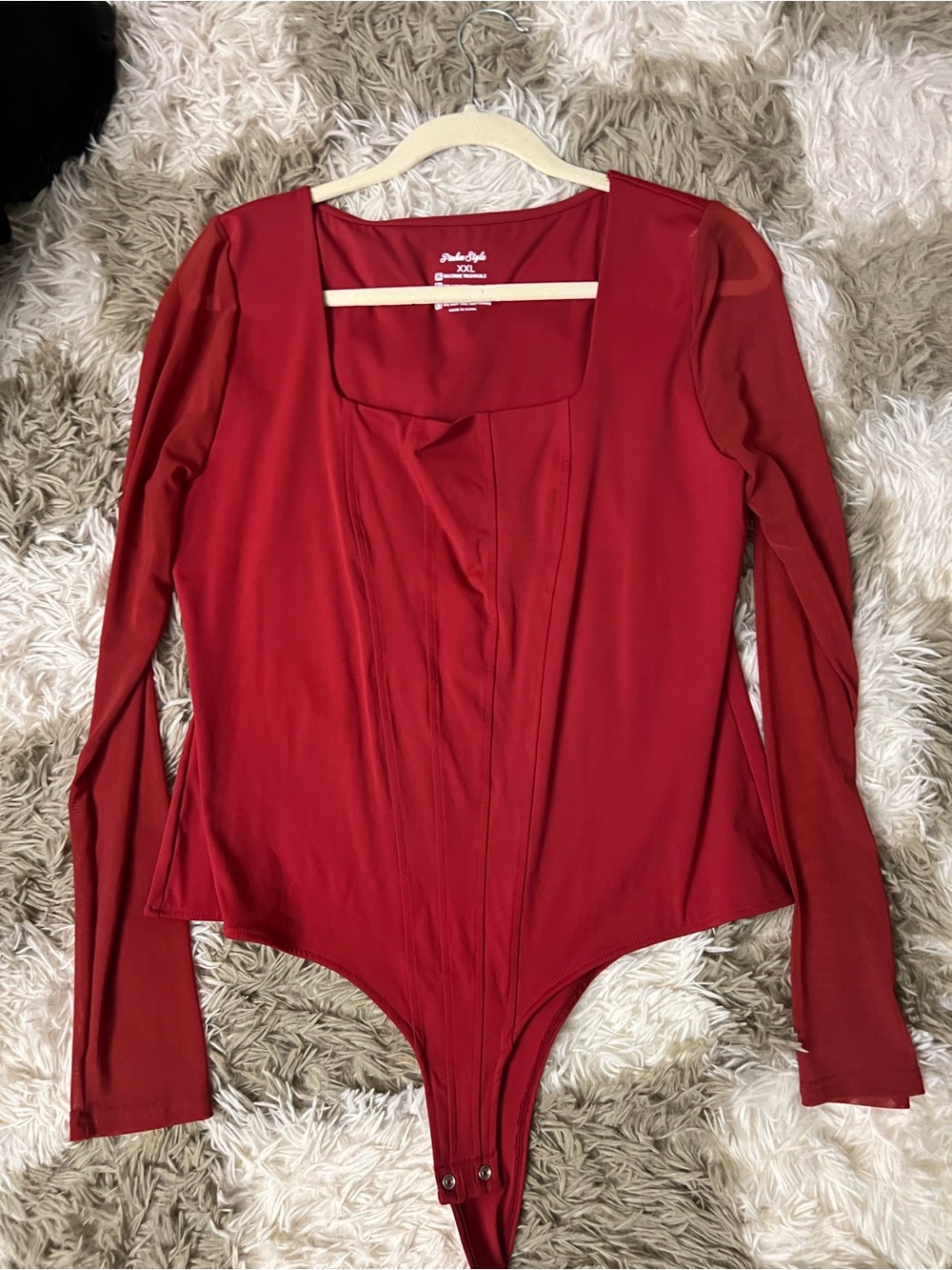Red Long mesh Sleeve Bodysuit